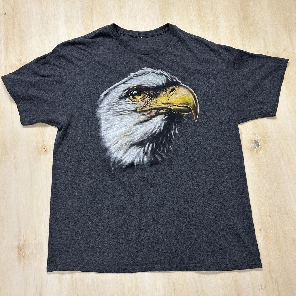 Vintage Bald Eagle Shirt Mens XL Gray Realistic Graphic Animal Bird Head Tee